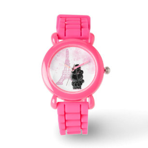 Retro Black Poodle Pink Eiffel Tower Watch