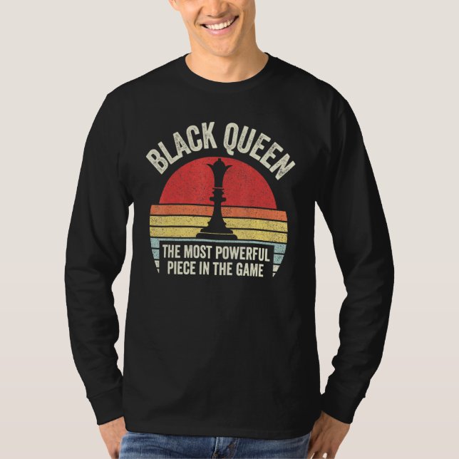 Retro Black Queen Most Powerful Chess African Amer T-Shirt (Front)