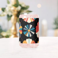 Retro Black Rainbow geometric Flowers Pattern