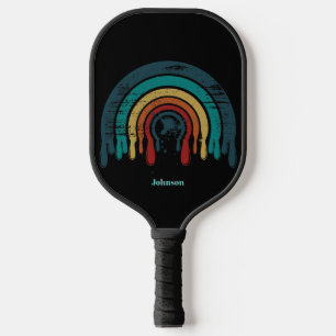 Retro Black Rainbow Monogram Pickleball Paddle