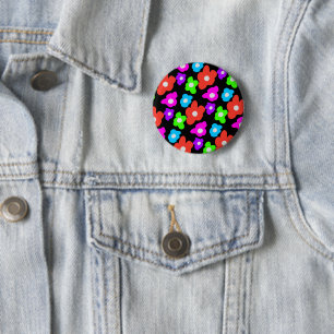 Retro Black Rainbow pride colour Flowers Pattern 6 Cm Round Badge