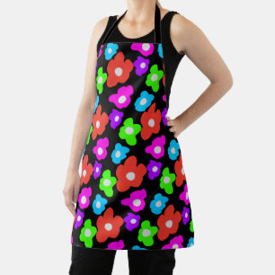 Retro Black Rainbow pride colour Flowers Pattern Apron