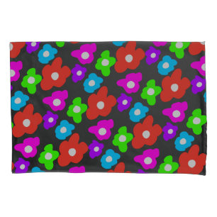 Retro Black Rainbow pride colour Flowers Pattern Pillowcase
