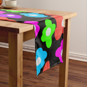 Retro Black Rainbow pride colour Flowers Pattern Short Table Runner