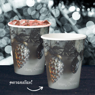 Retro Black Silver Christmas Ornaments with Ribbon Paper Cups