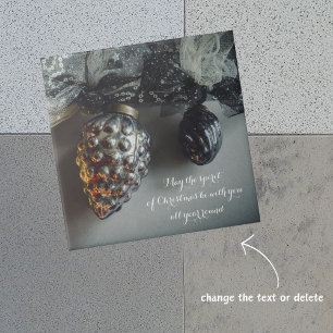 Retro Black Silver Christmas Ornaments with Ribbon Tile