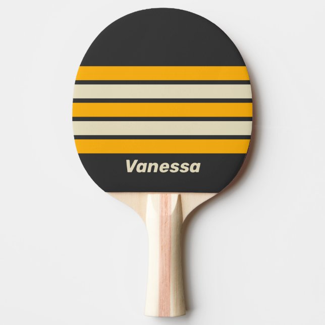 Retro Black Sun Across Striping with Name Ping Pong Paddle (Front)