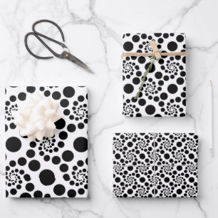 Retro Black Swirl Dot Pattern Theme Wrapping Paper Sheet