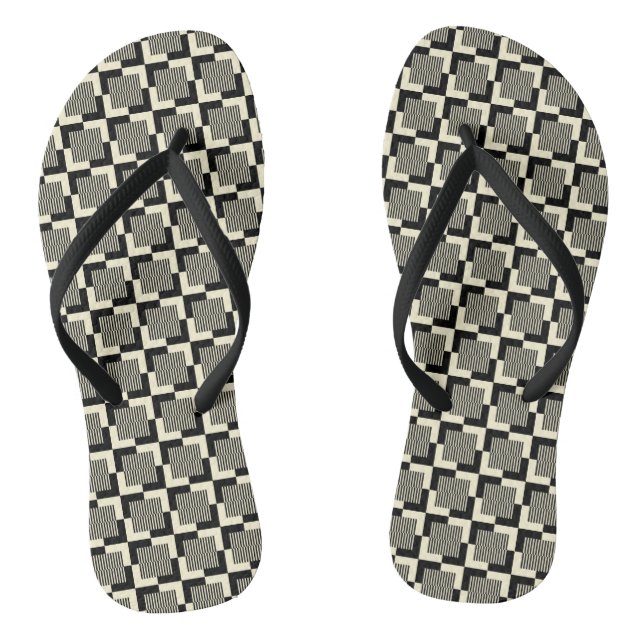 Retro Black & Tan Pattern Jandals (Footbed)