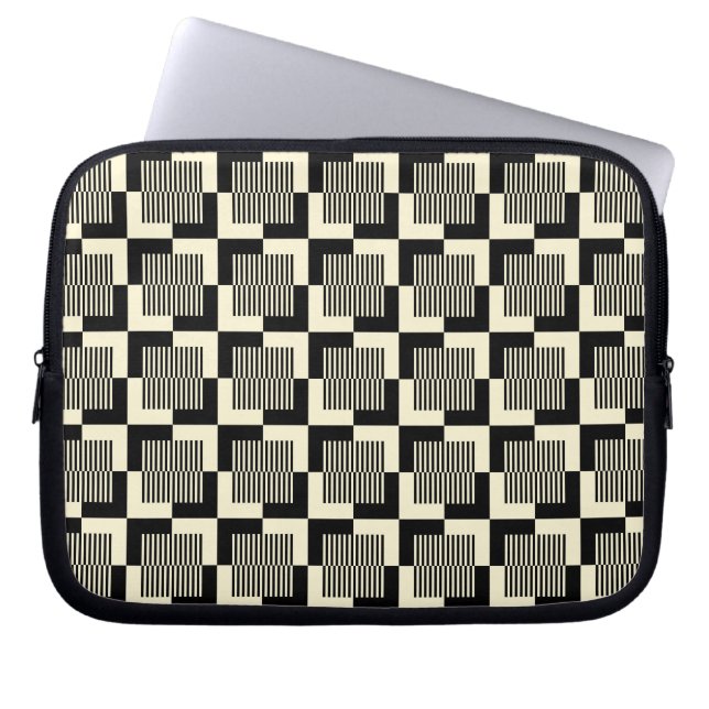 Retro Black & Tan Pattern Laptop Sleeve (Front)