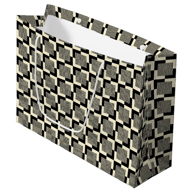 Retro Black & Tan Pattern Large Gift Bag (Front Angled)