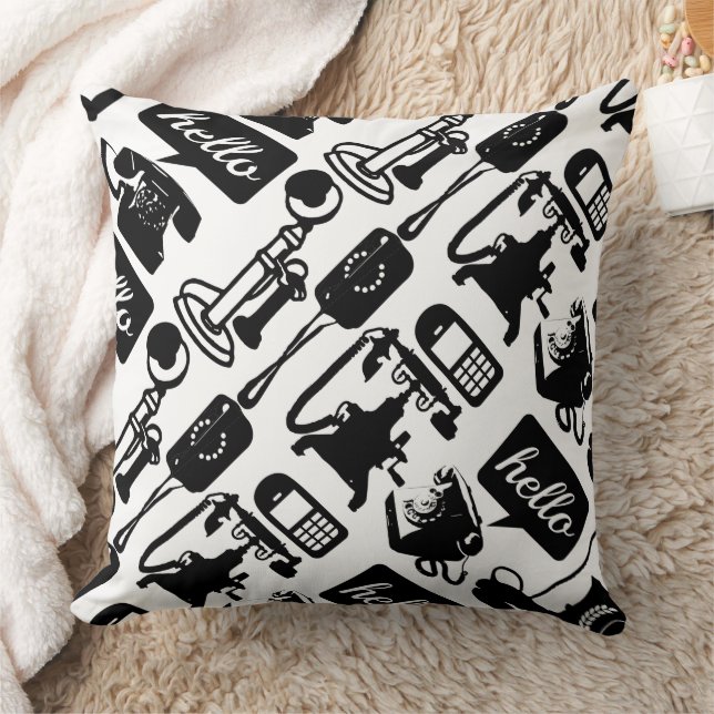 Retro Black Telephone Pattern Cushion (Blanket)