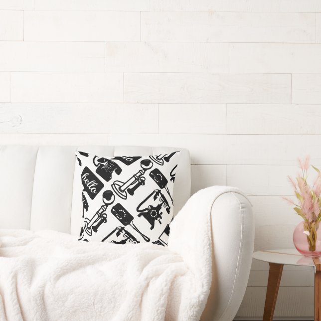 Retro Black Telephone Pattern Cushion (Couch)