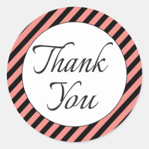 Retro Black Thank You With Pink And Black Stripes Classic Round Sticker