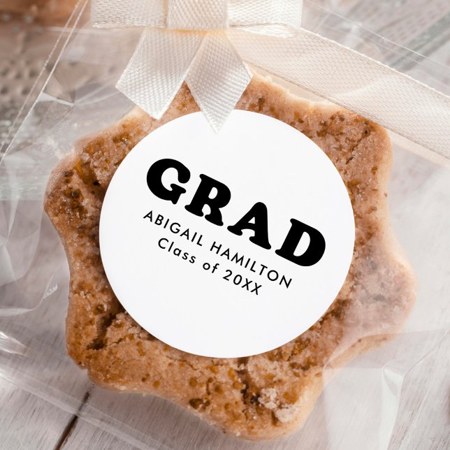 Retro Black Typography Graduation Classic Round Sticker (Creator Uploaded)