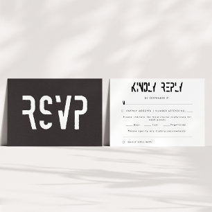 Retro Black & White 70s Reception Wedding RSVP Card
