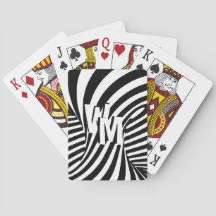 Retro Black White Abstract Zebra Pattern Initials Playing Cards