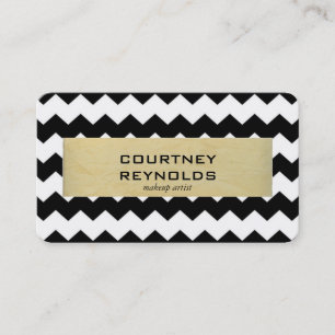 Retro Black White and Beige Chevron Pattern Business Card