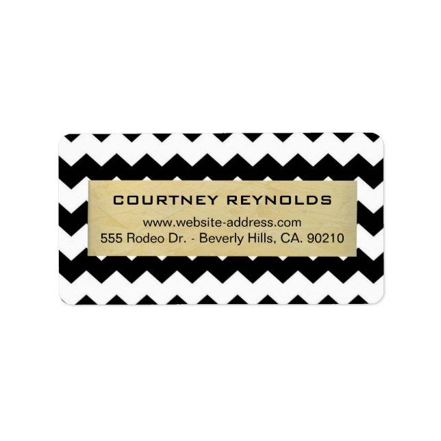 Retro Black White and Beige Chevron Pattern Label (Front)
