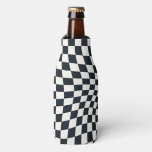 Retro Black White Checked Warped Chequered  Bottle Cooler