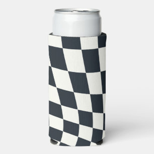 Retro Black White Checked Warped Chequered  Seltzer Can Cooler