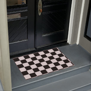 Retro Black White Checks Checkerboard Pattern    Doormat