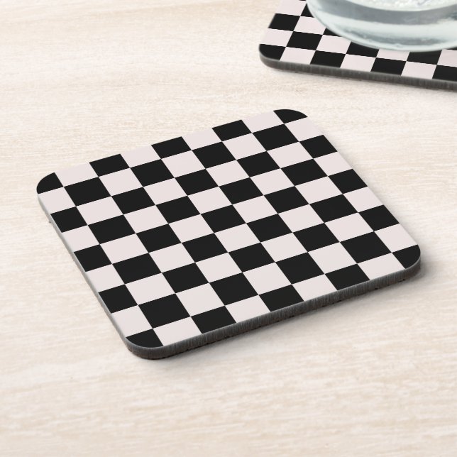 Retro Black White Checks Chequerboard Pattern Coaster (Left Side)