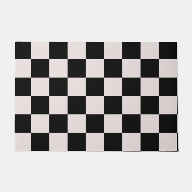 Retro Black White Checks Chequerboard Pattern    Doormat (Front)