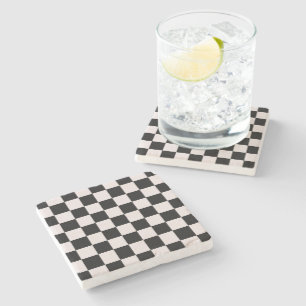 Retro Black White Checks Chequerboard Pattern   Stone Coaster