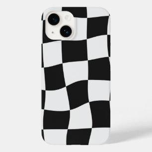 Retro Black & White Checks Warped Chequerboard Case-Mate iPhone 14 Case