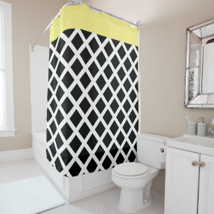 Retro Black & White Chequerboard w Yellow Border Shower Curtain