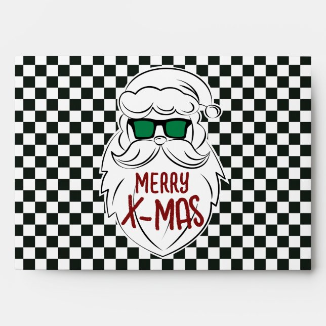 Retro Black White Chequered Santa Claus Christmas Envelope (Front)