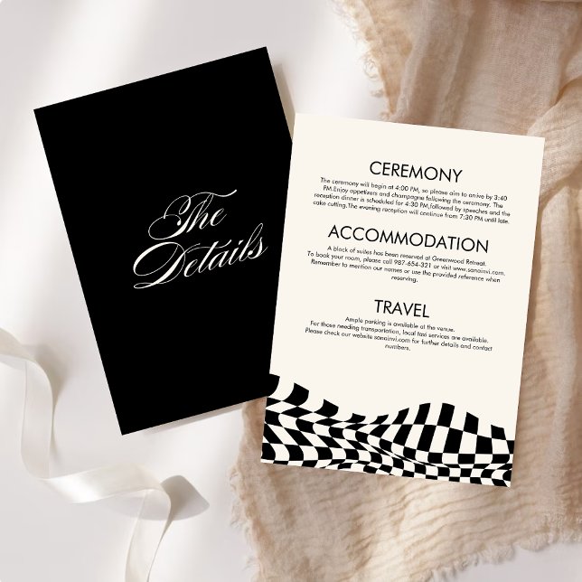  Retro black & white chequered The details Wedding Invitation (Creator Uploaded)