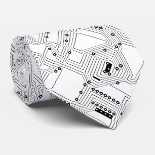 Retro Black White Classic Computer Circuit Board Tie