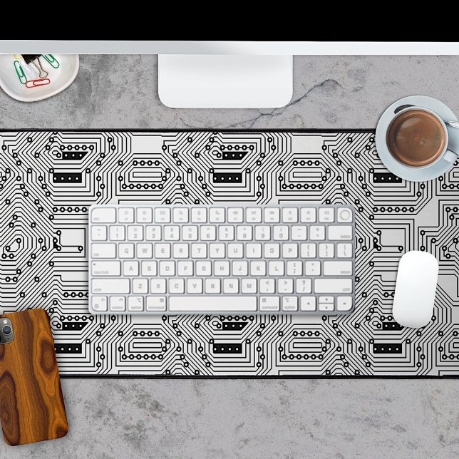 Retro Black White Classy Computer Circuit Board Desk Mat (Creator Uploaded)