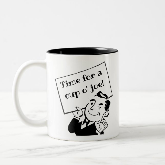 Retro black & white coffee time   Two-Tone coffee mug (Left)