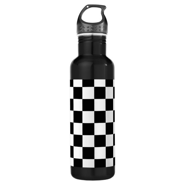 Retro Black/White Contrast Chequerboard Pattern 710 Ml Water Bottle (Front)