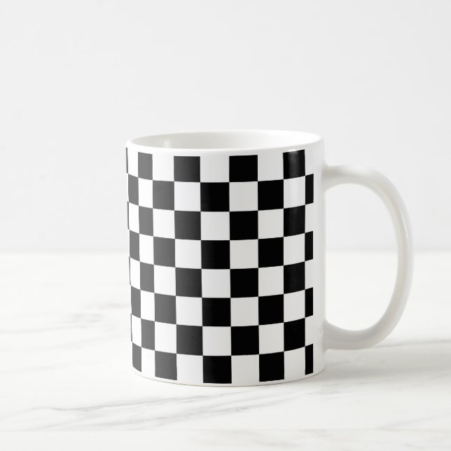 Retro Black/White Contrast Chequerboard Pattern Coffee Mug (Right)