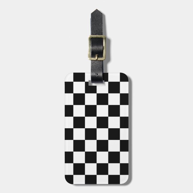 Retro Black/White Contrast Chequerboard Pattern Luggage Tag (Front Vertical)