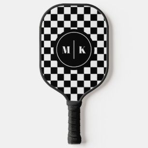 Retro Black White Contrast Chequerboard Pattern Pickleball Paddle