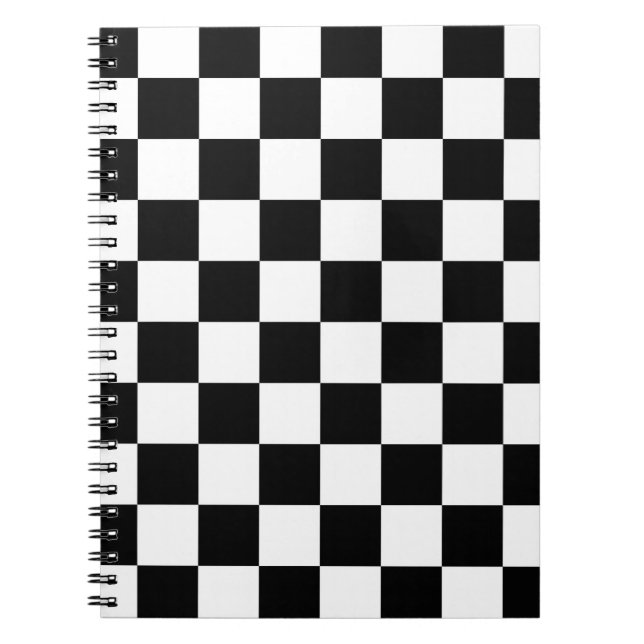 Retro Black/White Contrast Chequerboard Pattern Spiral Notebook (Front)