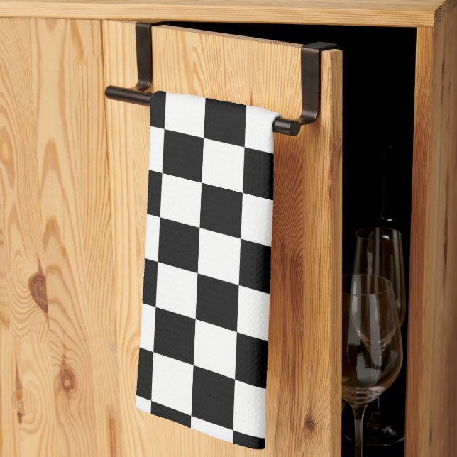 Retro Black/White Contrast Chequerboard Pattern Tea Towel (Thirds Fold)