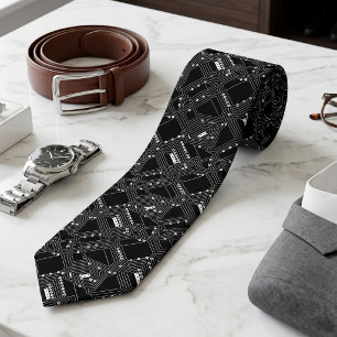 Retro Black White Cool Computer Circuit Board Tie