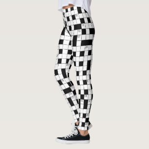 Retro Black White Crossword Puzzle Pattern Leggings