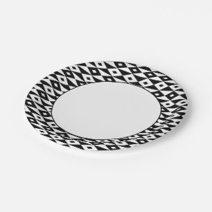 Retro Black White Diamond Shaped Modern Pattern Paper Plate