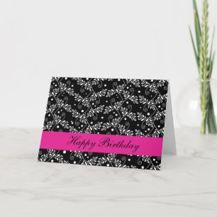 Retro black white floral Birthday Card