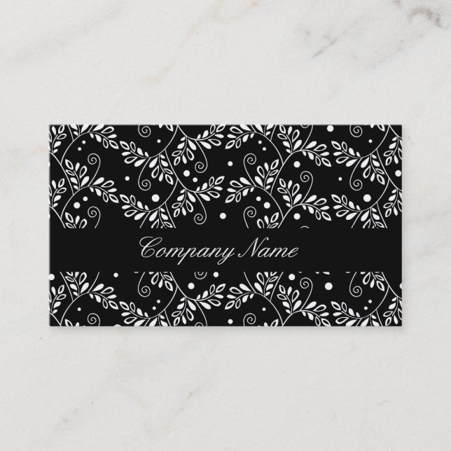 Retro black white floral Business Card (Front)