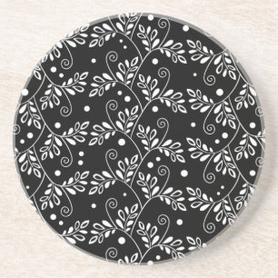 Retro black white floral coaster