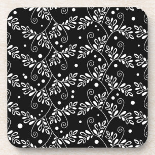Retro black white floral Cork Coaster