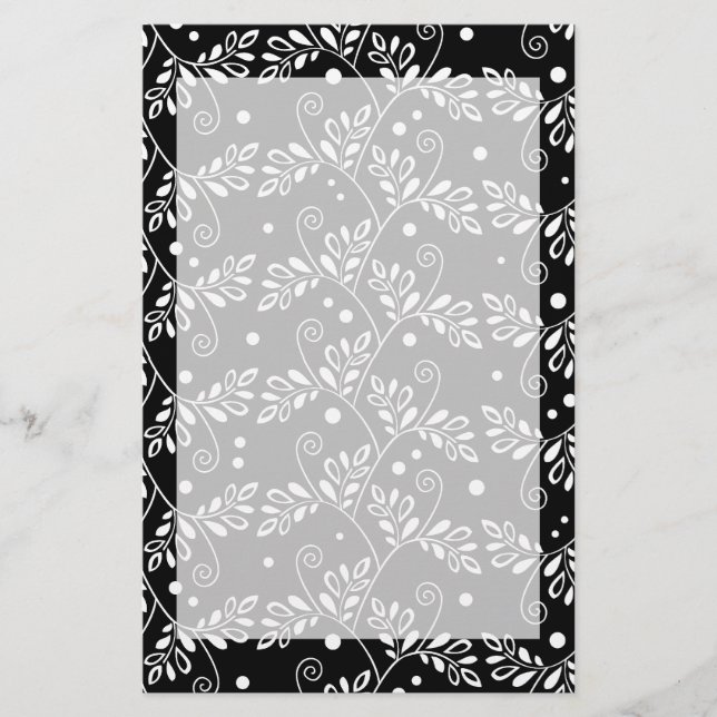 Retro black white floral Stationery (Front)